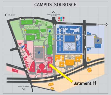 Localisation Bâtiment H sur campus Solbosch