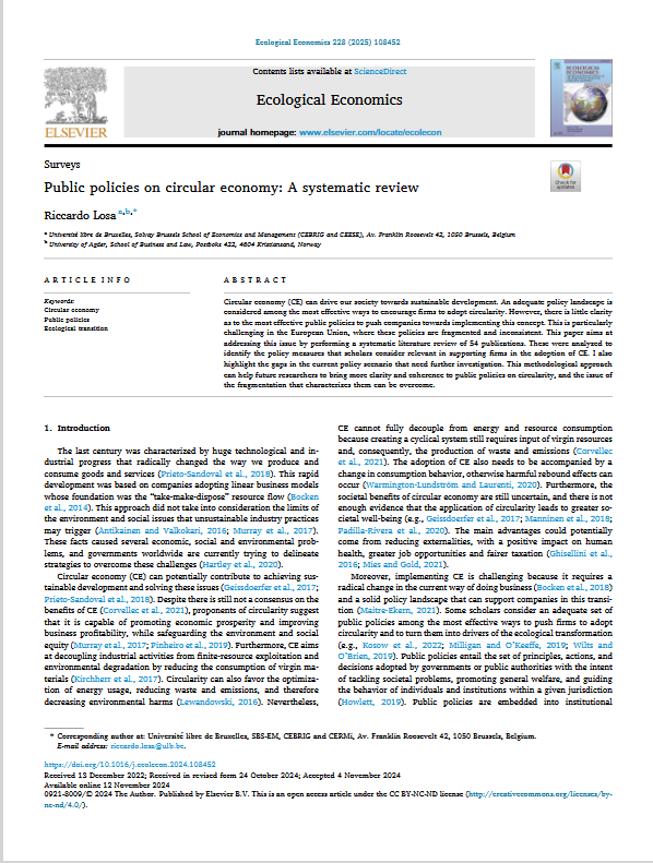 Public policies on circular economy - A systematic review